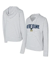 Concepts Sport Men's White/Gray Notre Dame Fighting Irish French Terry Striped V-Neck Pullover Hoodie