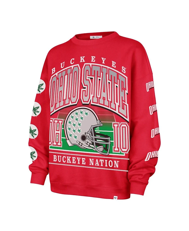 '47 Brand Women's Scarlet Ohio State Buckeyes Go Big Oversized Pullover Sweatshirt