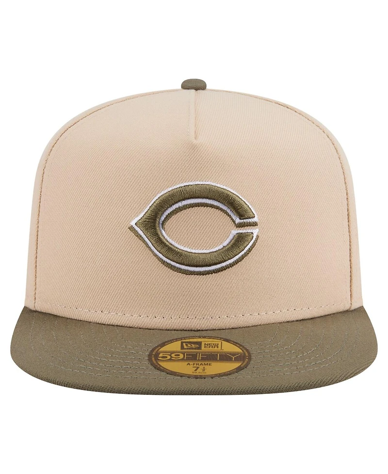 New Era Men's Light Beige/Olive Cincinnati Reds Two-Tone Color Pack A-Frame 59FIFTY Fitted Hat