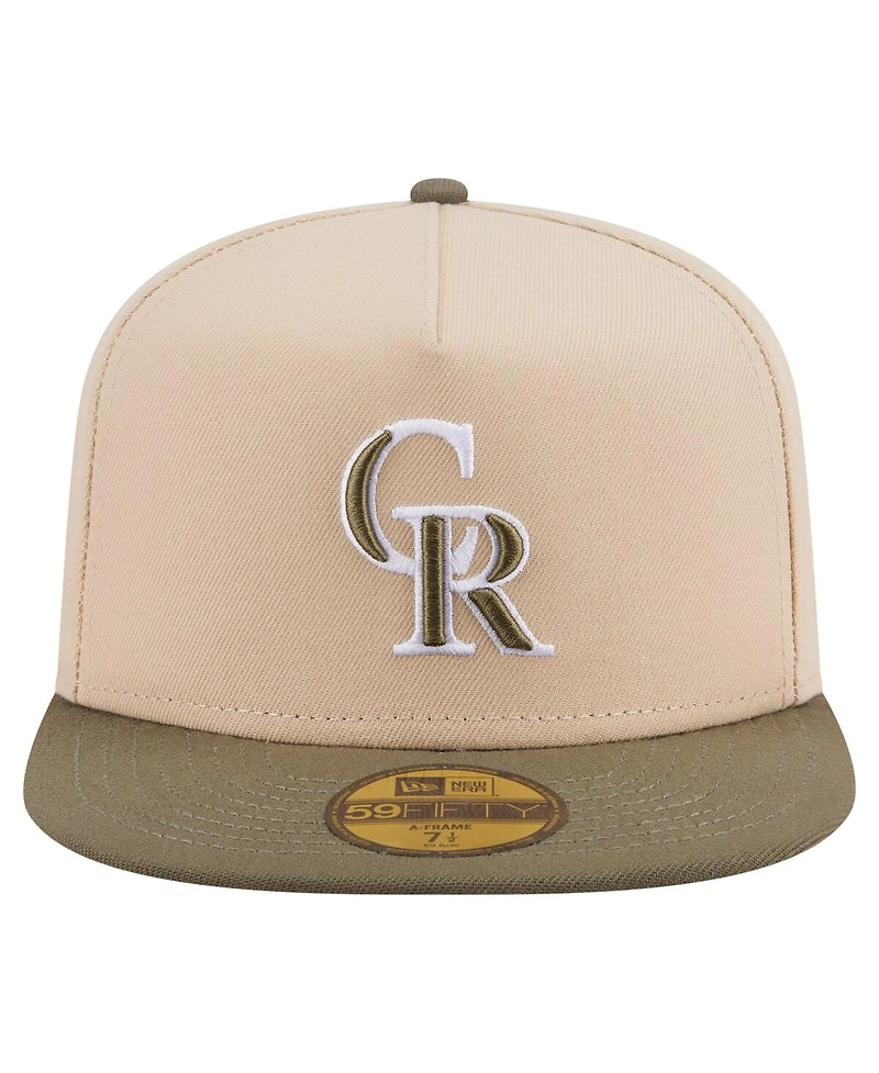 New Era Men's Light Beige/Olive Colorado Rockies Two-Tone Color Pack A-Frame 59FIFTY Fitted Hat