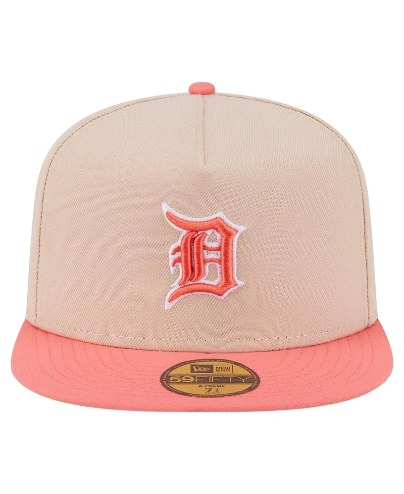 New Era Men's Light Beige/Coral Detroit Tigers Two-Tone Color Pack A-Frame 59FIFTY Fitted Hat