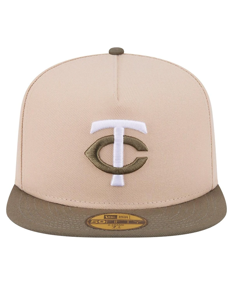New Era Men's Light Beige/Olive Minnesota Twins Two-Tone Color Pack A-Frame 59FIFTY Fitted Hat