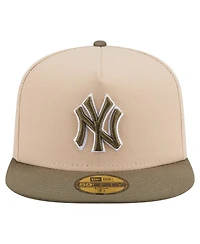 New Era Men's Light Beige/Olive York Yankees Two-Tone Color Pack A-Frame 59FIFTY Fitted Hat