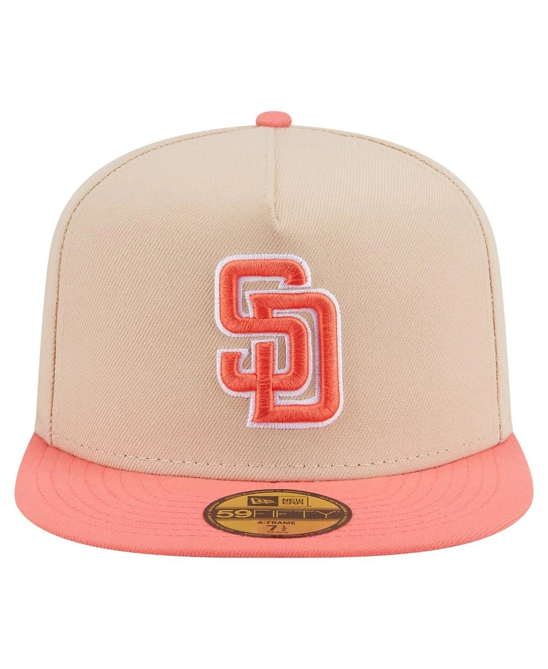 New Era Men's Light Beige/Coral San Diego Padres Two-Tone Color Pack A-Frame 59FIFTY Fitted Hat