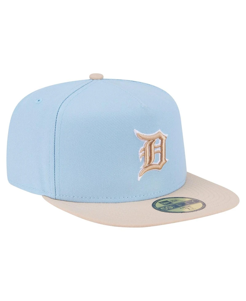 New Era Men's Light Blue/Cream Detroit Tigers Two-Tone Color Pack A-Frame 59FIFTY Fitted Hat