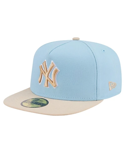 New Era Men's Light Blue/Cream York Yankees Two-Tone Color Pack A-Frame 59FIFTY Fitted Hat
