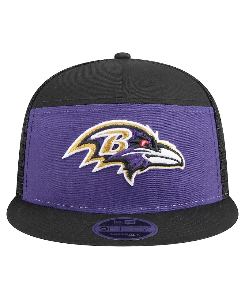 New Era Men's Purple/Black Baltimore Ravens Outdoor Split Panel 9FIFTY Snapback Hat