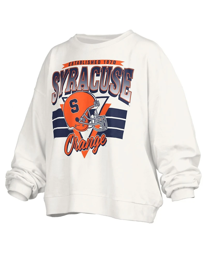 Pressbox Women's White Syracuse Orange Oversized Janice Retro Waist-Length Pullover Sweatshirt