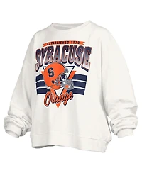 Pressbox Women's White Syracuse Orange Oversized Janice Retro Waist-Length Pullover Sweatshirt