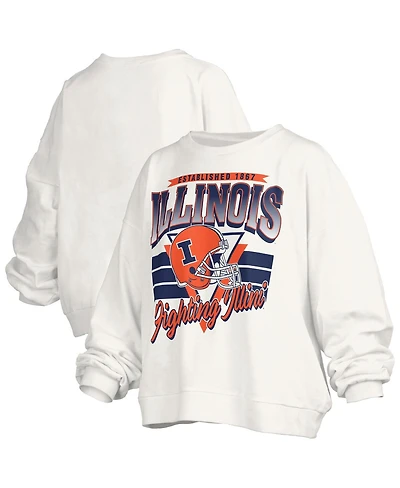 Pressbox Women's White Illinois Fighting Illini Oversized Janice Retro Waist-Length Pullover Sweatshirt
