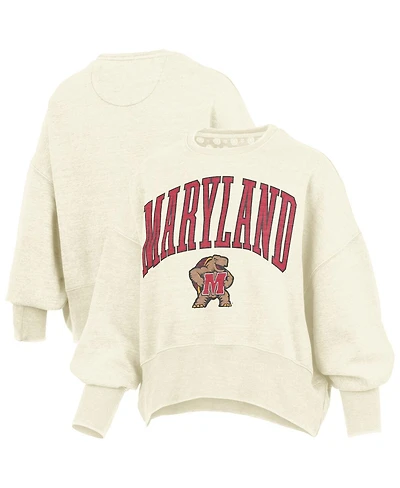 Pressbox Women's Natural Maryland Terrapins Oversized Waist-Length Crewneck Sweatshirt