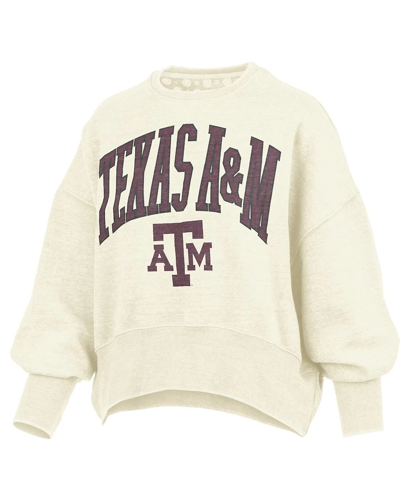 Pressbox Women's Natural Texas A M Aggies Oversized Waist-Length Crewneck Sweatshirt