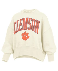 Pressbox Women's Natural Clemson Tigers Oversized Waist-Length Crewneck Sweatshirt