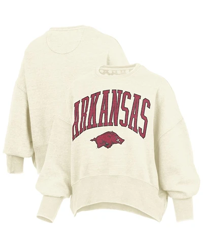 Pressbox Women's Natural Arkansas Razorbacks Oversized Waist-Length Crewneck Sweatshirt