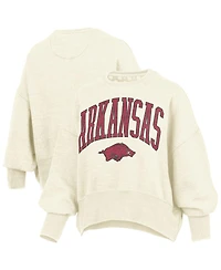 Pressbox Women's Natural Arkansas Razorbacks Oversized Waist-Length Crewneck Sweatshirt