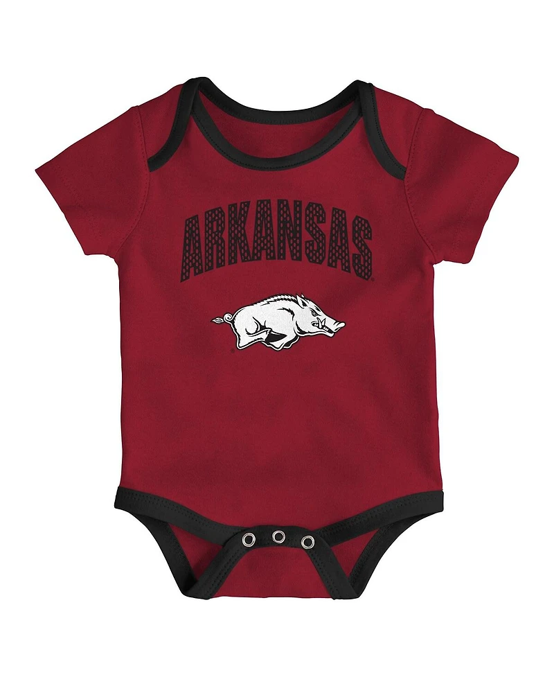 Outerstuff Baby Boys and Girls 3-Pack Arkansas Razorbacks All Day Play Bodysuit Set