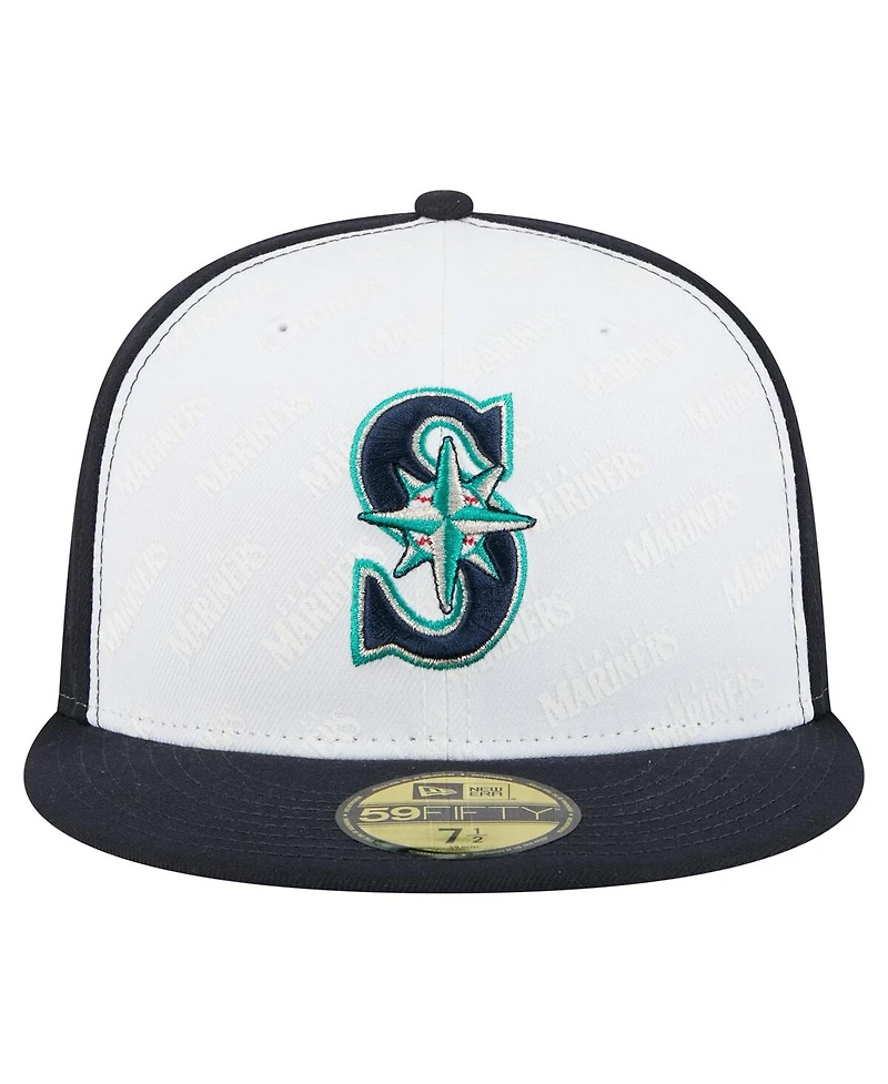 New Era Men's White/Navy Seattle Mariners Repeat 59FIFTY Fitted Hat