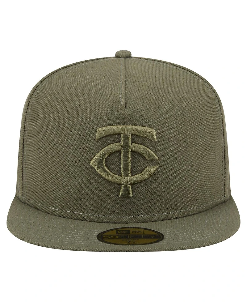 New Era Men's Olive Minnesota Twins Color Pack A-Frame 59FIFTY Fitted Hat