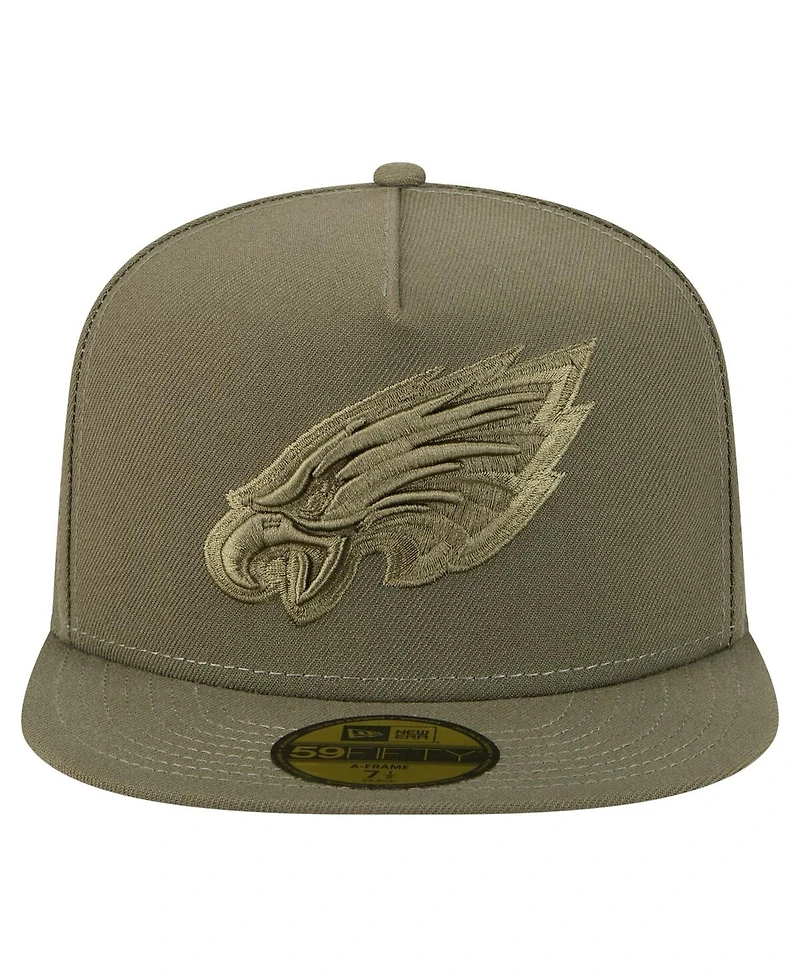 New Era Men's Olive Philadelphia Eagles Color Pack A-Frame 59FIFTY Fitted Hat