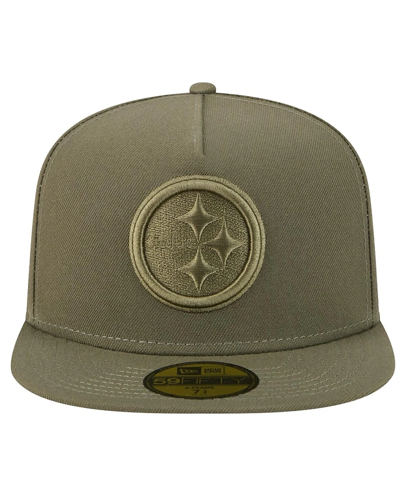 New Era Men's Olive Pittsburgh Steelers Color Pack A-Frame 59FIFTY Fitted Hat