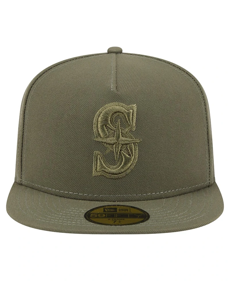 New Era Men's Olive Seattle Mariners Color Pack A-Frame 59FIFTY Fitted Hat