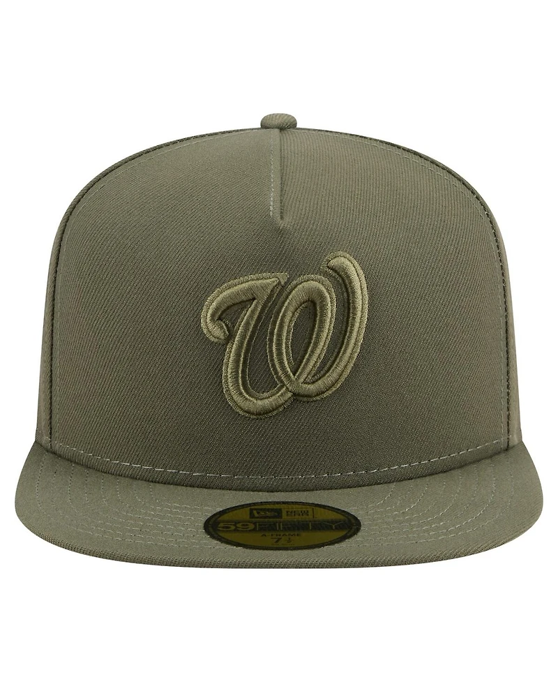 New Era Men's Olive Washington Nationals Color Pack A-Frame 59FIFTY Fitted Hat