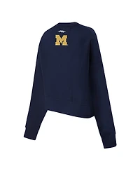 Pro Standard Women's Navy Michigan Wolverines Sequin Boxy Cropped Pullover Sweatshirt