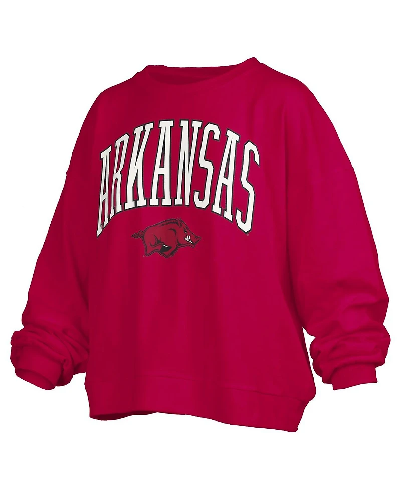 Pressbox Women's Cardinal Arkansas Razorbacks Janise Arch Over Logo Waist Length Oversized Pullover Sweatshirt