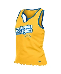 New Era Women's Gold Los Angeles Chargers Lettuce Hem Notch Neck Tri-Blend Tank Top