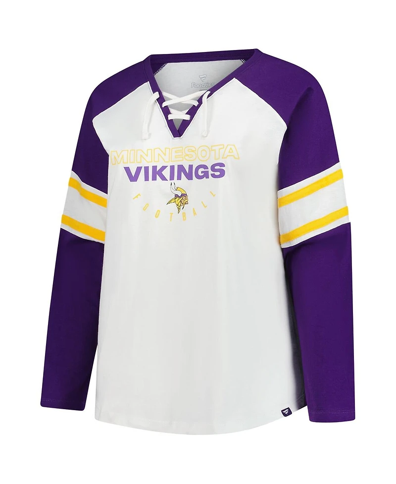 Fanatics Women's White Minnesota Vikings Plus Redzone Lace Up Long Sleeve T-Shirt