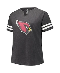 Fanatics Women's Charcoal Arizona Cardinals Plus Logo Striped Raglan Notch Neck T-Shirt