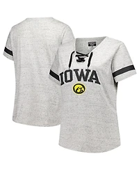Fanatics Women's Heather Gray Iowa Hawkeyes Plus Lace-Up V-Neck T-Shirt