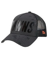 New Era Men's Black Cleveland Browns Throwback Midnight Ink Tonal Text A-Frame Trucker 9FORTY Adjustable Hat