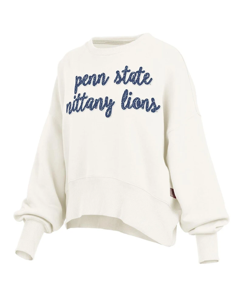 Pressbox Women's Cream Penn State Nittany Lions Oversized Chelsea Waist Length Pullover Sweatshirt