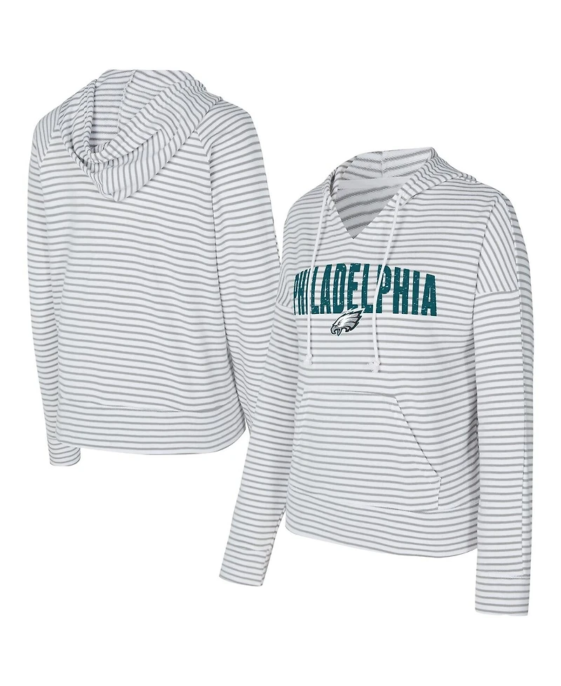 Concepts Sport Women's White/Gray Philadelphia Eagles Liftoff Striped Notch Neck Pullover Hoodie