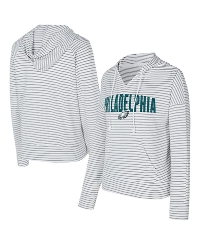 Concepts Sport Women's White/Gray Philadelphia Eagles Liftoff Striped Notch Neck Pullover Hoodie