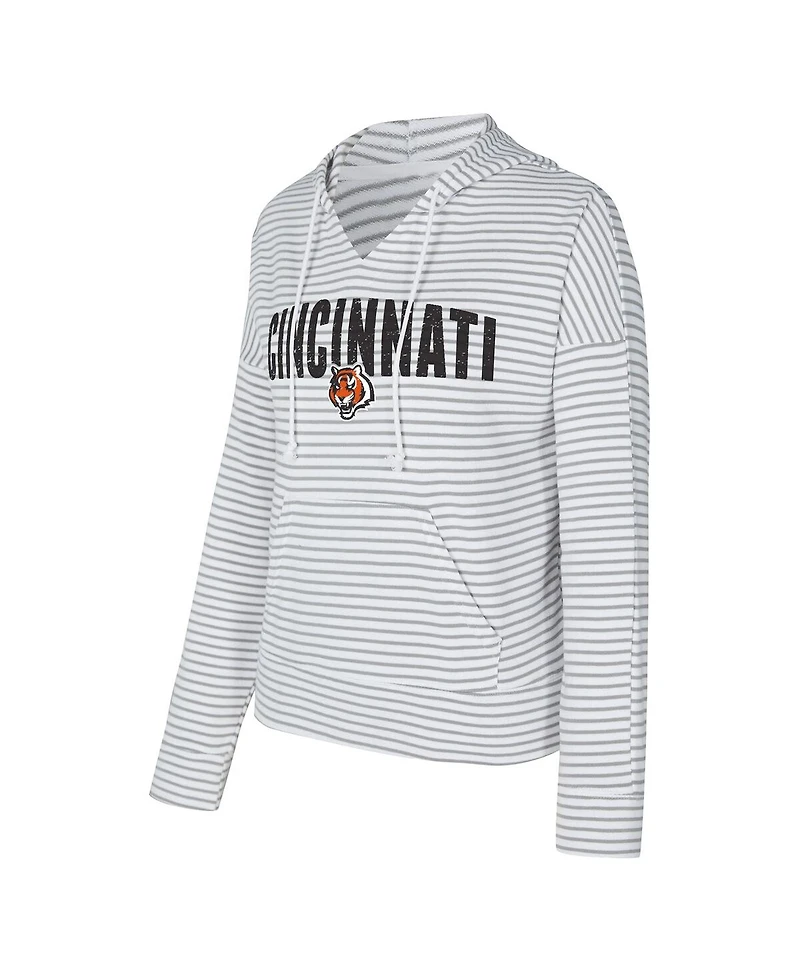 Concepts Sport Women's White/Gray Cincinnati Bengals Liftoff Striped Notch Neck Pullover Hoodie