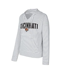 Concepts Sport Women's White/Gray Cincinnati Bengals Liftoff Striped Notch Neck Pullover Hoodie