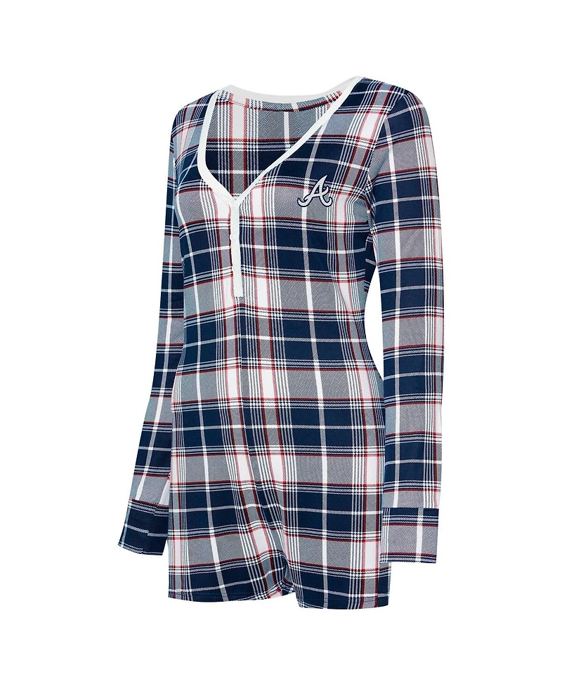 Concepts Sport Women's Navy Atlanta Braves Ashford Plaid V-Neck Knit Romper