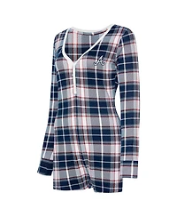 Concepts Sport Women's Navy Atlanta Braves Ashford Plaid V-Neck Knit Romper