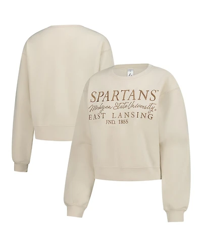 ZooZatz Women's Sand Michigan State Spartans Cropped Crewneck Sweatshirt