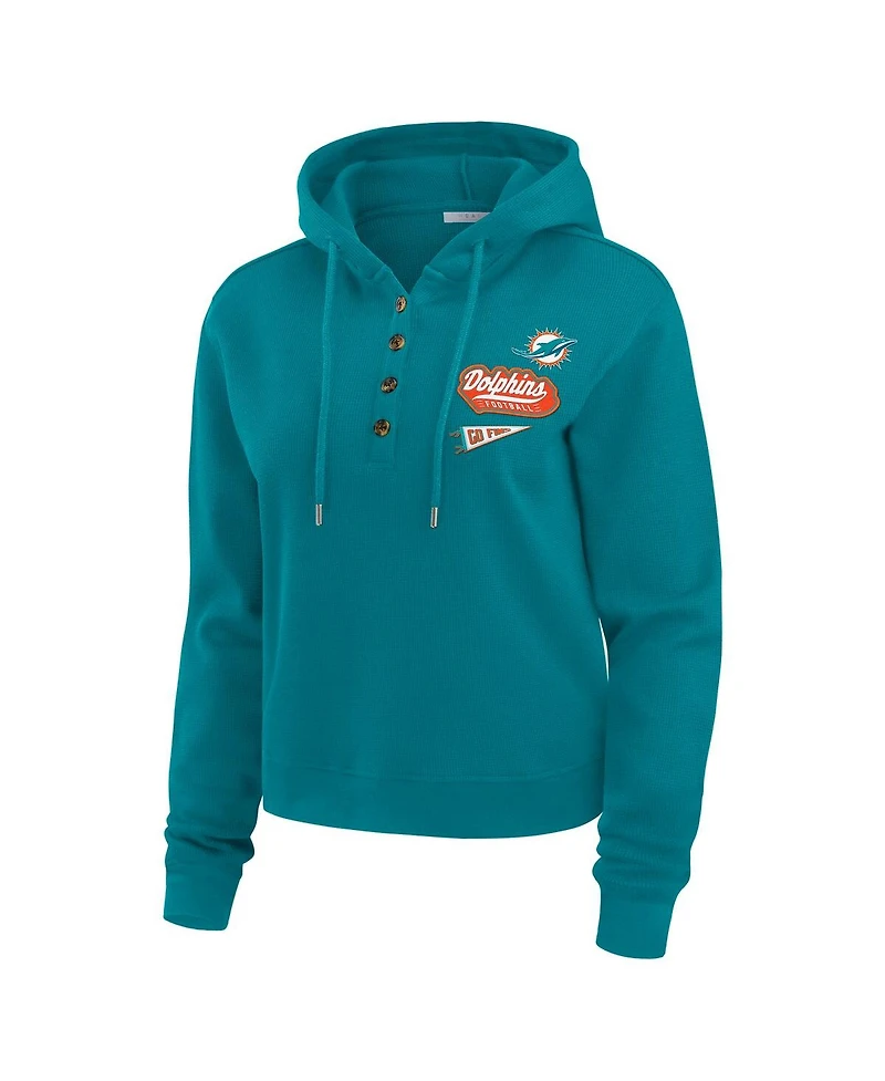 Wear by Erin Andrews Women's Aqua Miami Dolphins Waffle-Knit Pullover Hoodie