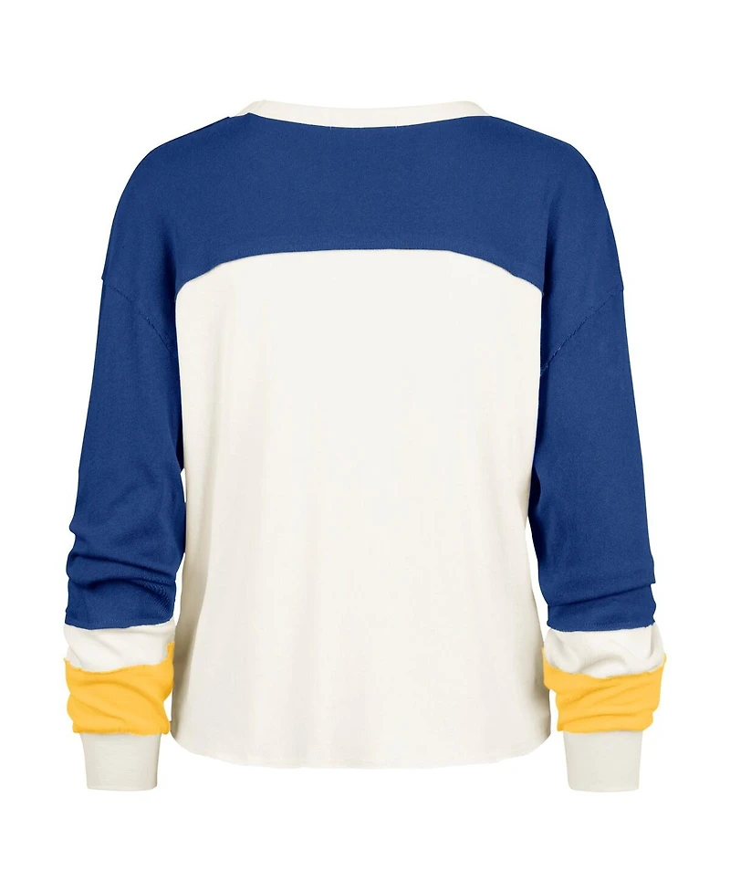 '47 Brand Women's Cream Los Angeles Chargers Double Header Curve Raglan Long Sleeve Crop Top
