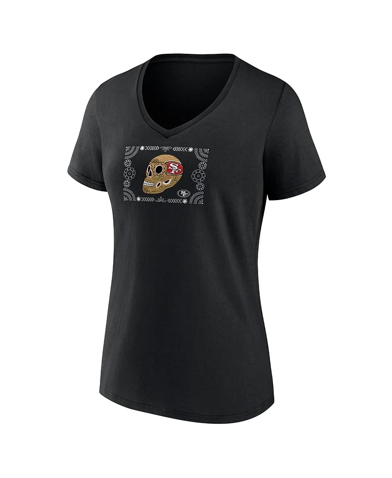 Fanatics Mto Label Women's Black San Francisco 49ers Sugar Skull V-Neck T-Shirt