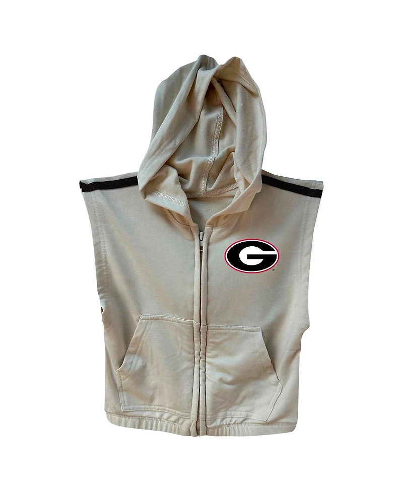 Wes & Willy Girls Toddler 2-Piece Tan Georgia Bulldogs Tri-Blend Sleeveless Full zip Hoodie and Tiered Skirt Set