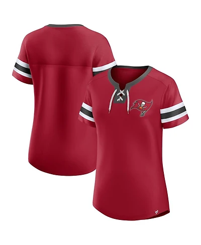 Fanatics Women's Red Tampa Bay Buccaneers Lace-Up Bling T-Shirt