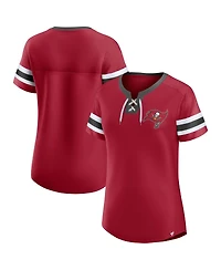 Fanatics Women's Red Tampa Bay Buccaneers Lace-Up Bling T-Shirt