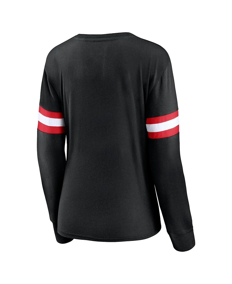 Fanatics Women's Black Toronto Raptors Block Party Chest Logo Striped Long Sleeve T-Shirt