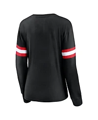 Fanatics Women's Black Toronto Raptors Block Party Chest Logo Striped Long Sleeve T-Shirt