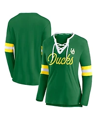 Fanatics Women's Apple Green Oregon Ducks Block Party Script Lace-Up V-Neck Long Sleeve T-Shirt